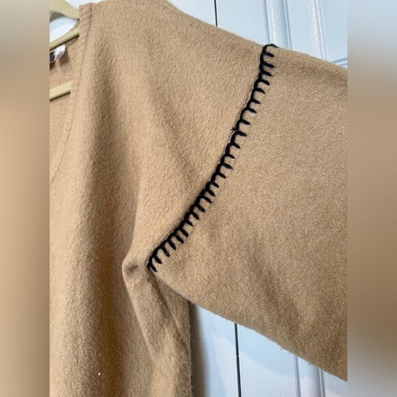 BELOVED WOMAN Beige V-Neck Sweater with Black Stitching - Picture 4 of 5